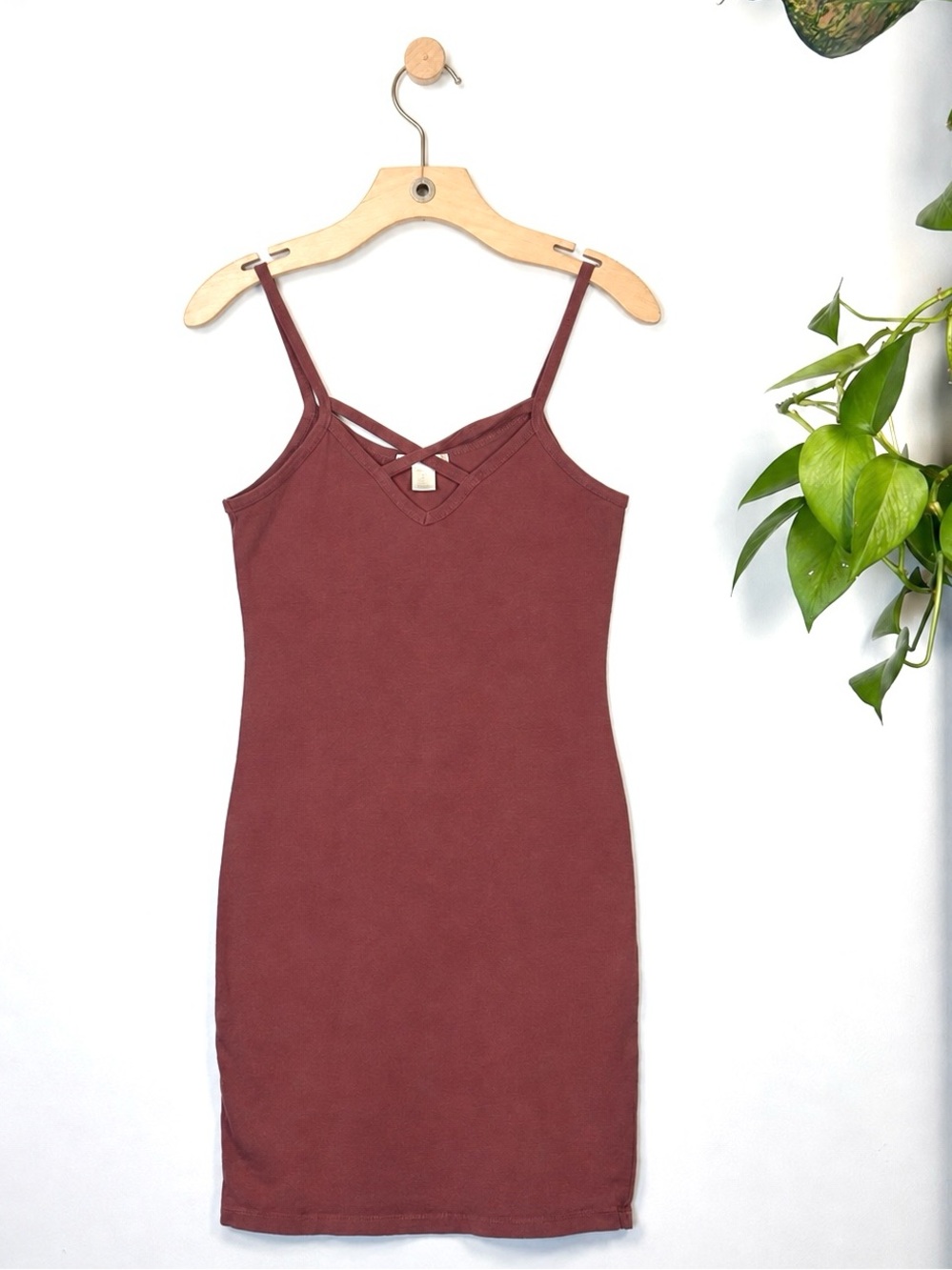 Bozzolo Dusty Burgundy Strappy Bodycon Mini Dress Women’s Medium M Y2K